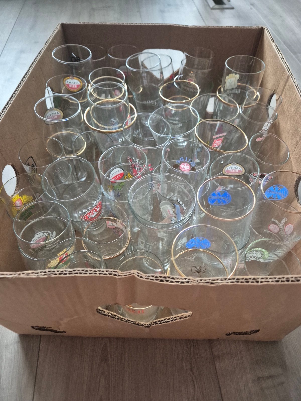Doos met diverse bierglazen, Ophalen, Meerkleurig, Overige merken, Glas