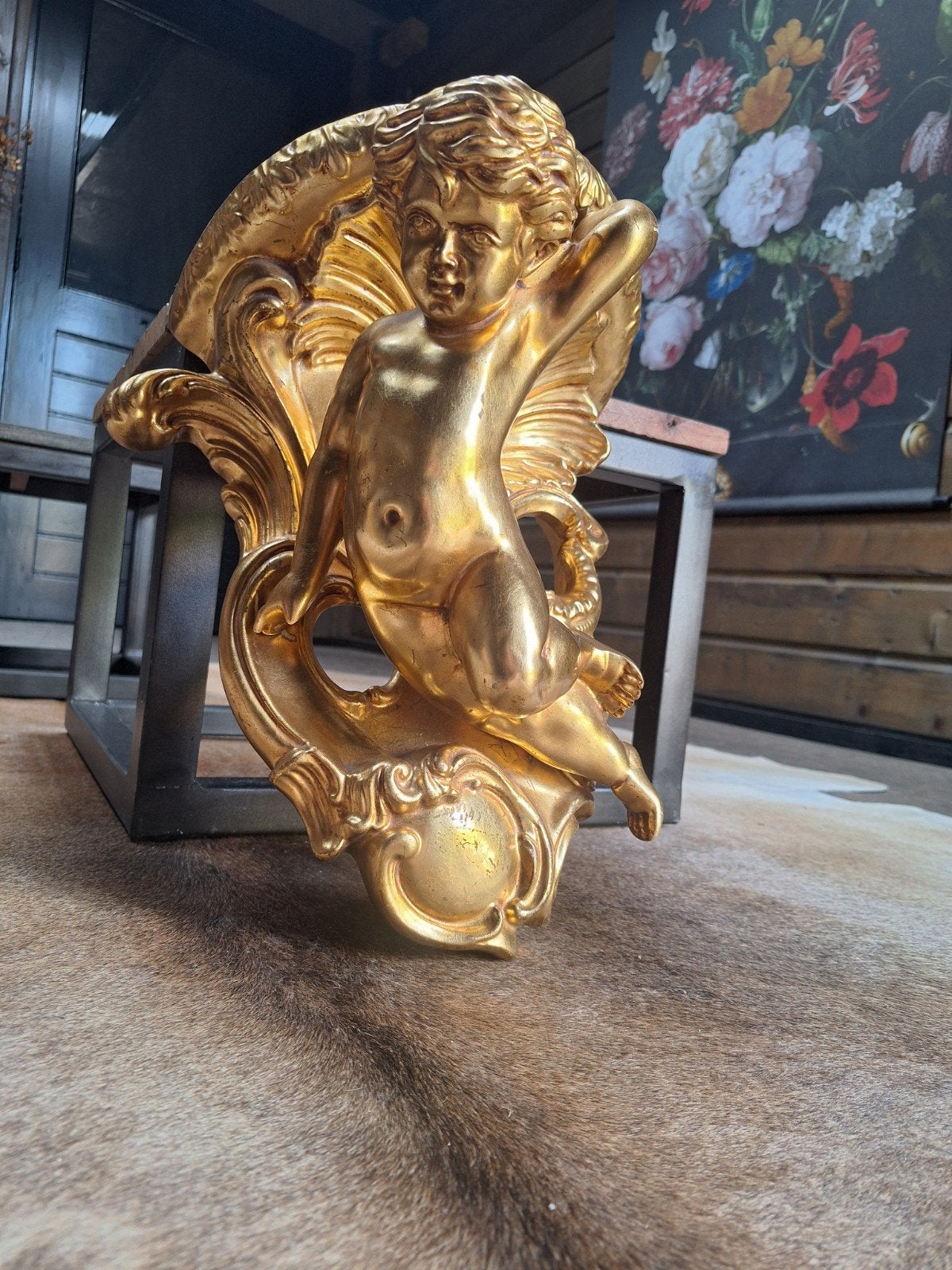 putto beeld - Engel - wanddeco consule, Antiek en Kunst, Ophalen, Wanddecoratie, 20 - 50 cm, Beschilderd