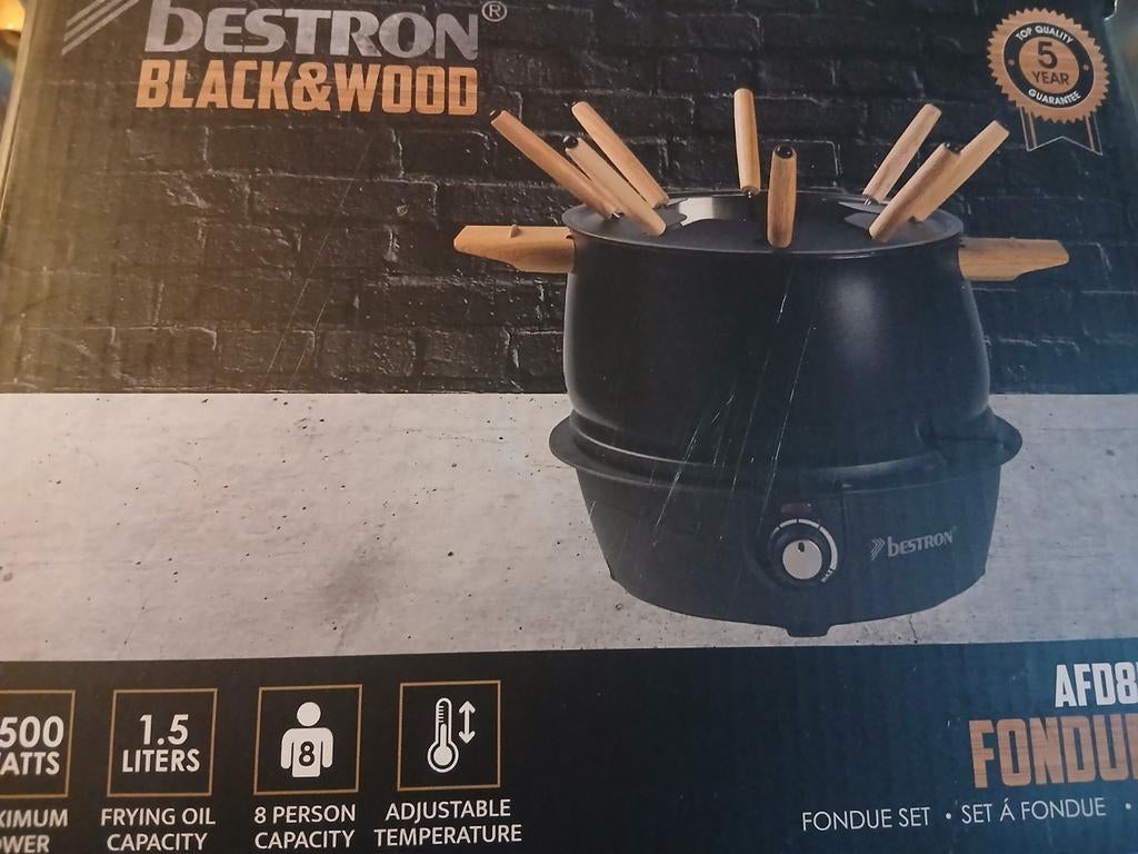 Bestron Black & Wood Fondue Set - Nieuw in Doos (8 personen), Ophalen of Verzenden, Nieuw, Elektrisch, Fondueset