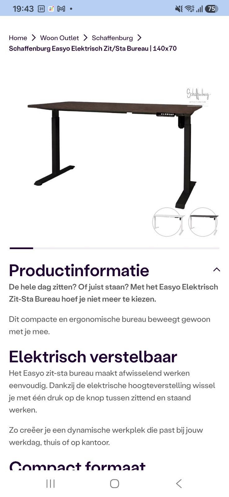 electrisch verstelbaar sta zit bureau schafferburg easyo., Ophalen, 70 cm, Nieuw, In hoogte verstelbaar