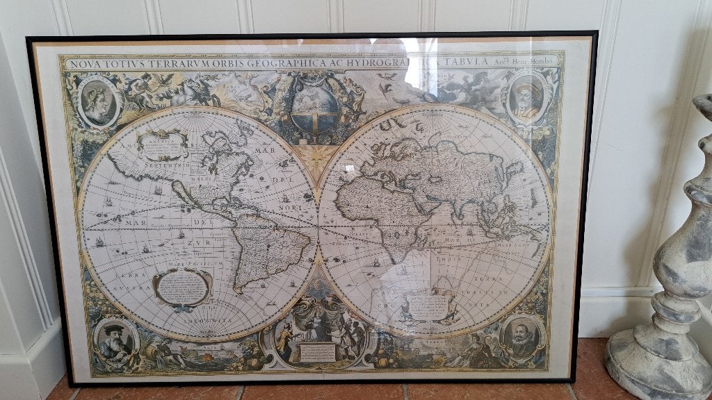 wanddecoratie wereldkaart met lijst., Ophalen, Zo goed als nieuw, Ingelijst