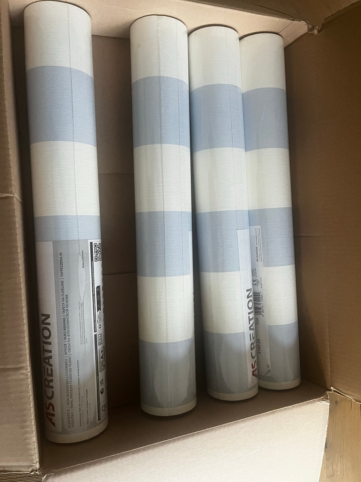 4 rollen blauw wit gestreept behang, Ophalen, Modern, Vliesbehang, 10 tot 25 m²
