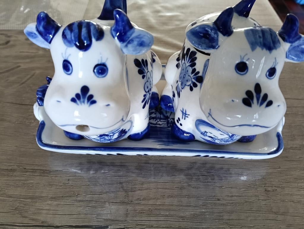 Delfts Blauw Koeien Suiker en melkstel met Dienblad, Ophalen of Verzenden