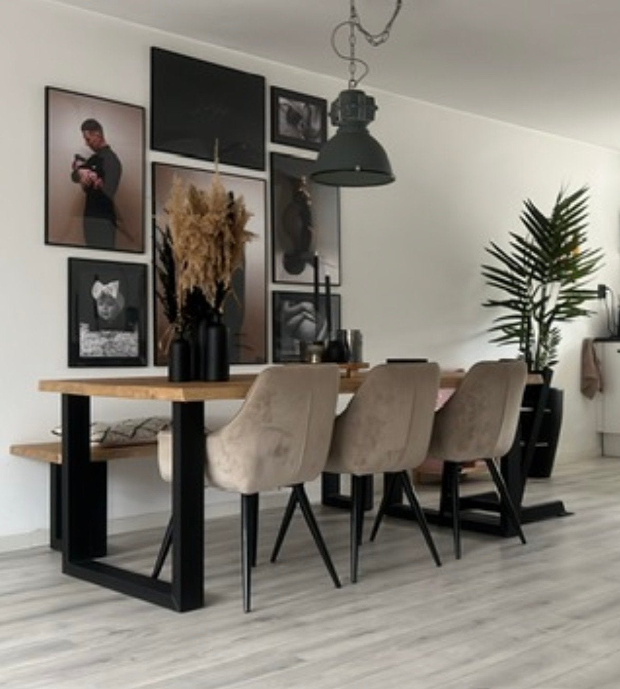 Houten eettafel met eetbank en 3 stoelen optie met triptrap, Ophalen, Gebruikt, 50 tot 100 cm, Vijf personen of meer