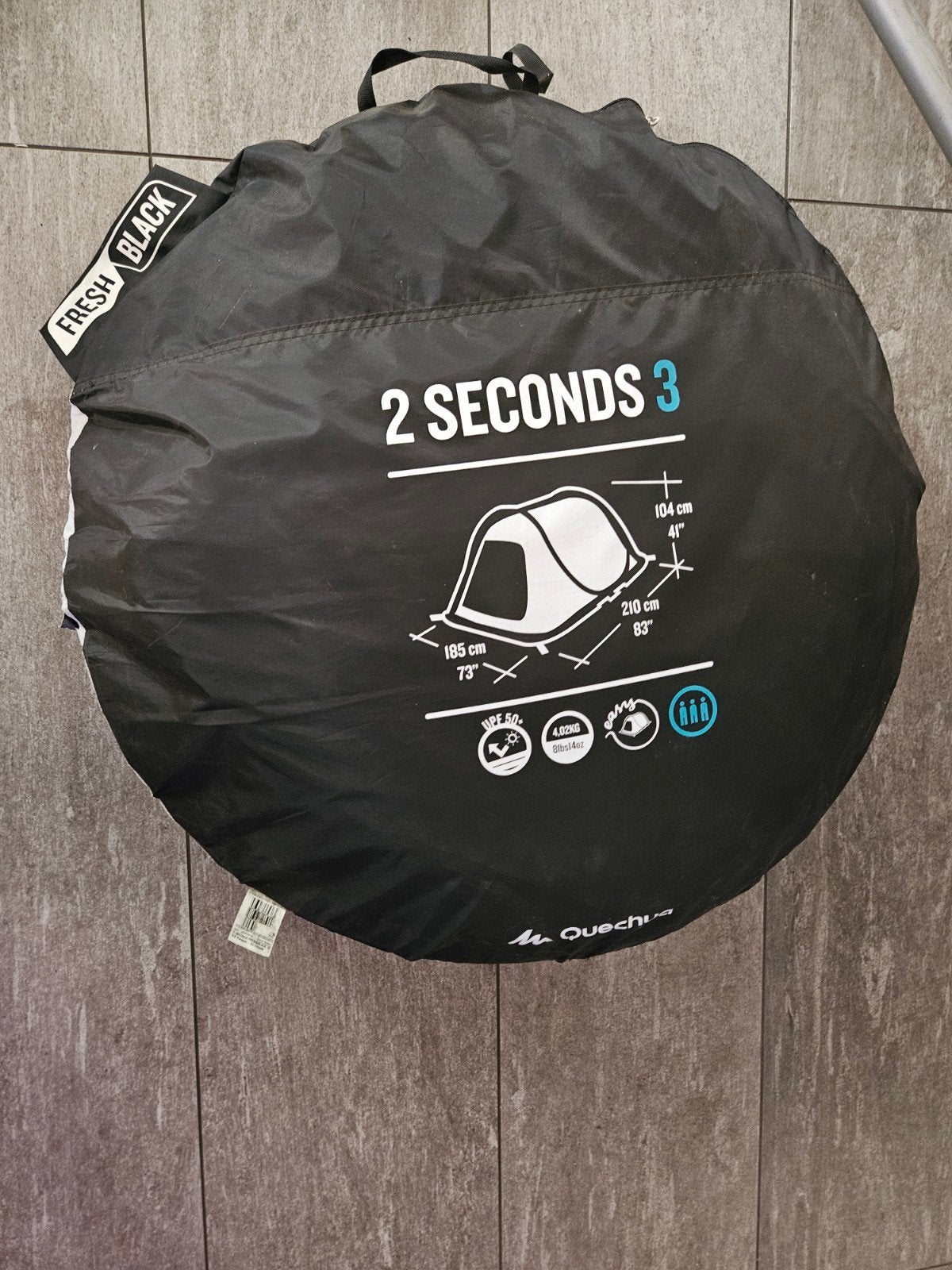 Quechua 2 Seconds 3 Fresh & Black Pop-up Tent, Ophalen of Verzenden, Nieuw, Tot en met 3