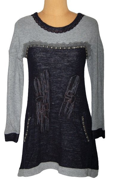 Save the Queen jurkje, jurk, zwart/grijs, Mt. S, Kleding | Dames, Save the Queen, Zo goed als nieuw, Maat 36 (S), Boven de knie