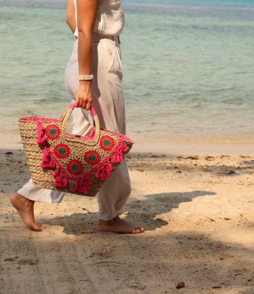 Strandtas Marrakesh Bloemen Roze 45x28x18 cm, Verzenden, Nieuw, Roze, Overige typen