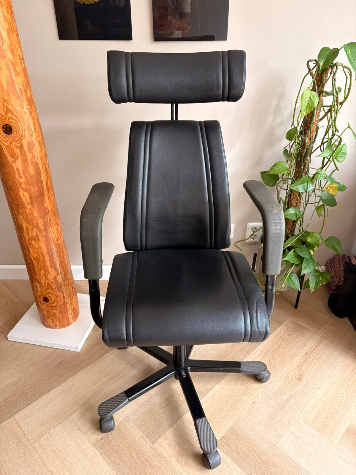 HAG Credo Collection bureaustoel zwart leer vintage, Huis en Inrichting, Bureaustoelen, Ophalen, Zo goed als nieuw, Zwart