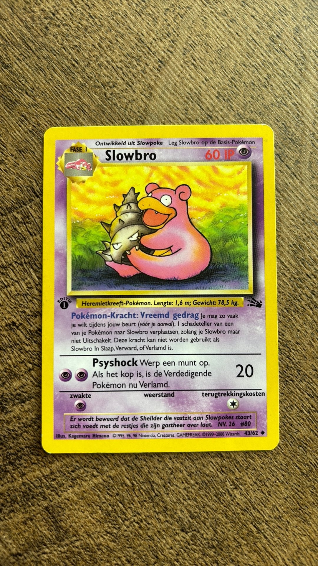 Pokemon kaarten - Slowbro 43/62 - First edition, Ophalen of Verzenden, Zo goed als nieuw, Meerdere kaarten