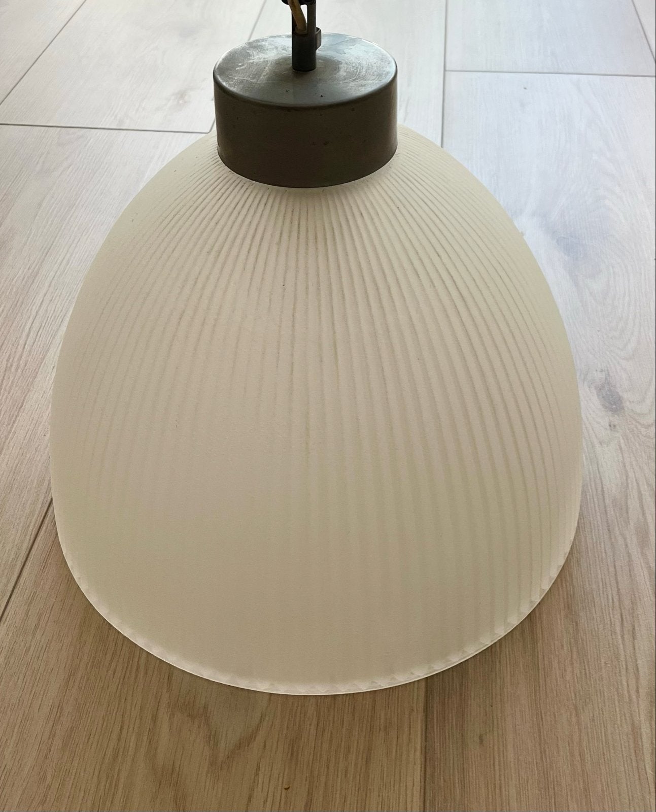 Hanglamp van glas - Melkwit geribbeld design, Ophalen, Gebruikt, Glas