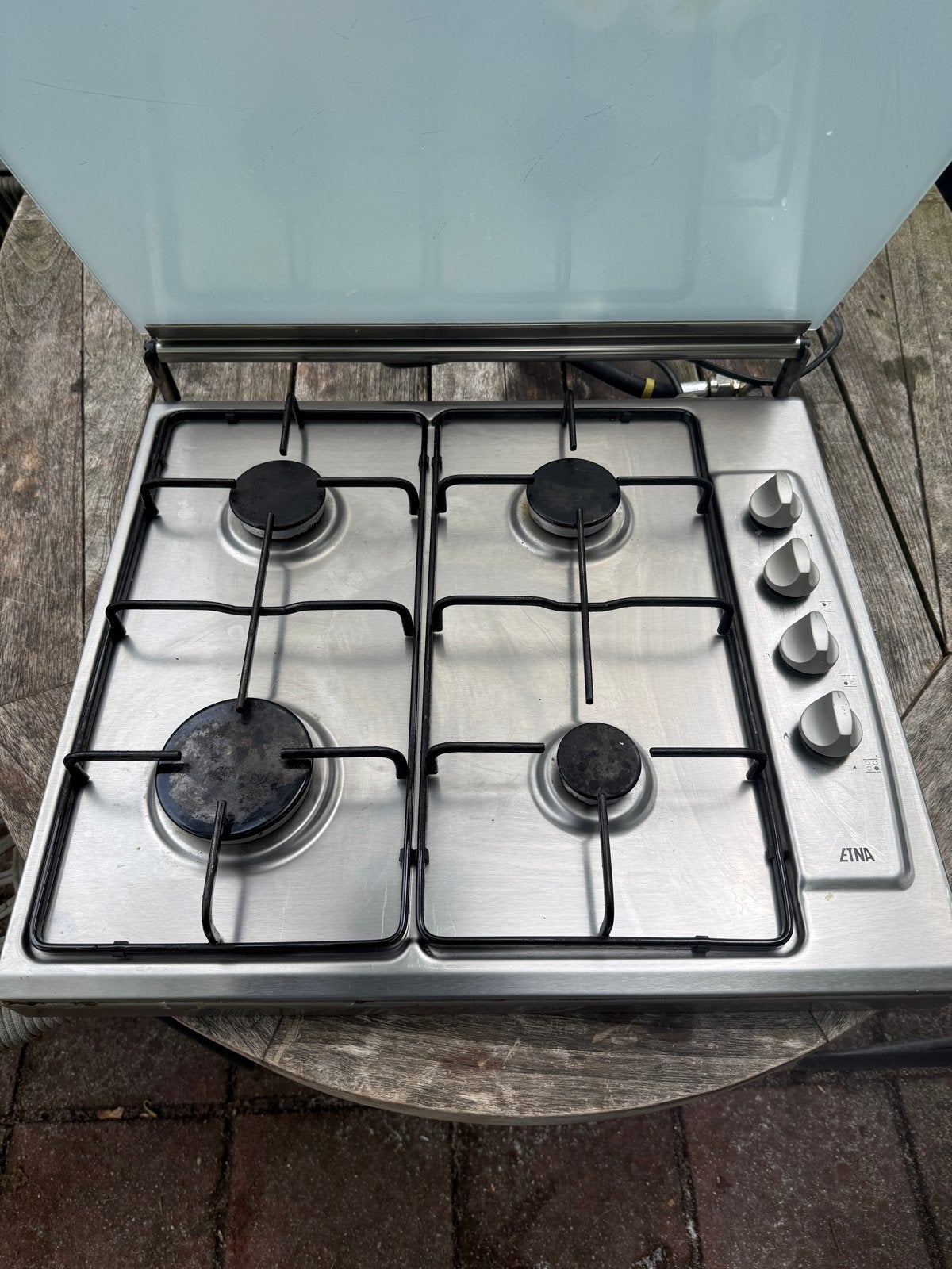 Gasfornuis Etna 4-pits met glazen afdekplaat, Ophalen, Gebruikt, Minder dan 85 cm, 4 kookzones