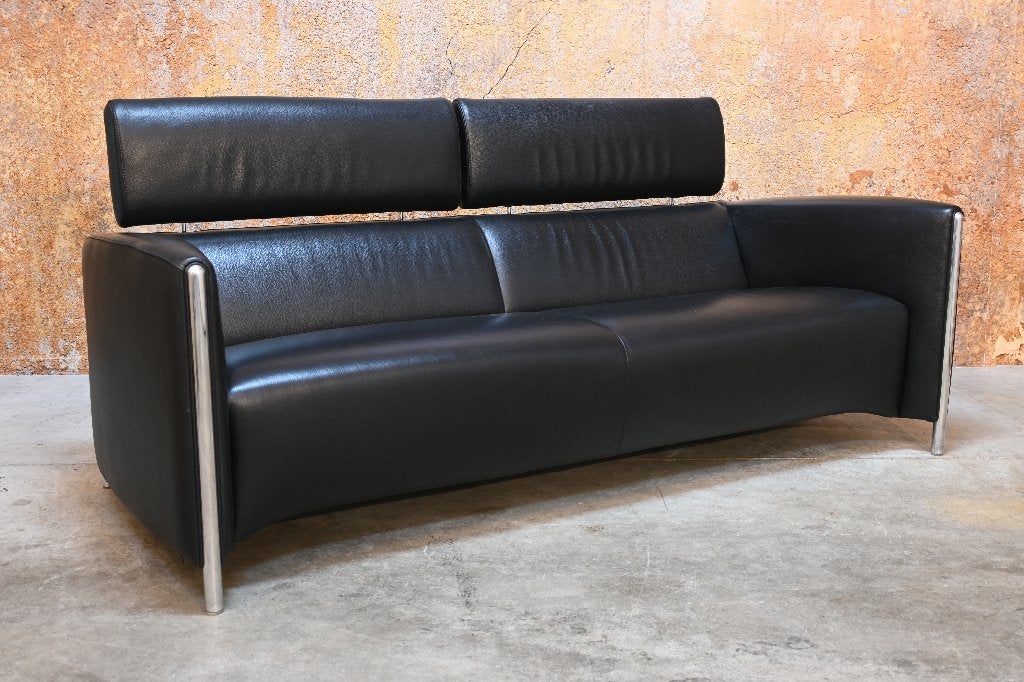 ZGANieuw UNIEKE zwarte leren Leolux Goncharov design bank, Leolux, Leolux, 150 tot 200 cm, 75 tot 100 cm