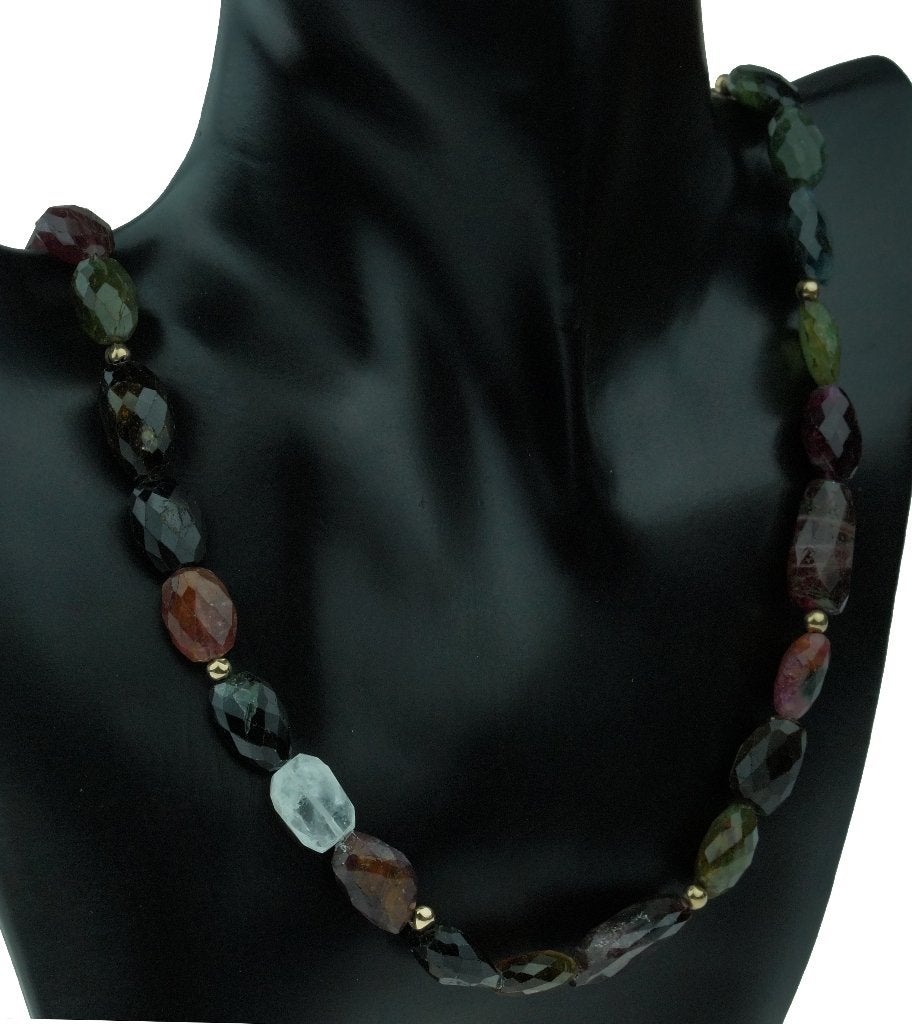 Toermalijn ketting edelsteen 14k slot goud dames bollen, Ophalen of Verzenden, Goud, Ketting, Met edelsteen