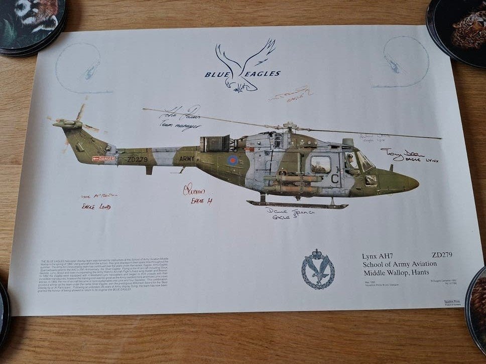 Gesigneerde Blue Eagles Demoteam Lynx AH7 Poster, Ophalen of Verzenden, Zo goed als nieuw