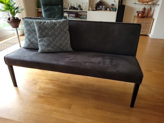 Eetbank in antracietgrijs/zwart microleder, Ophalen, Minder dan 75 cm, 150 tot 200 cm, Driepersoons