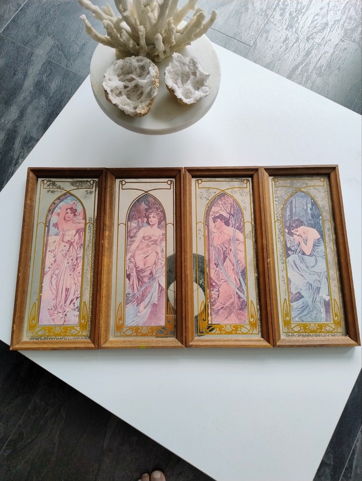 Complete set vintage Alphonse Mucha spiegels – De Delen van, Ophalen of Verzenden