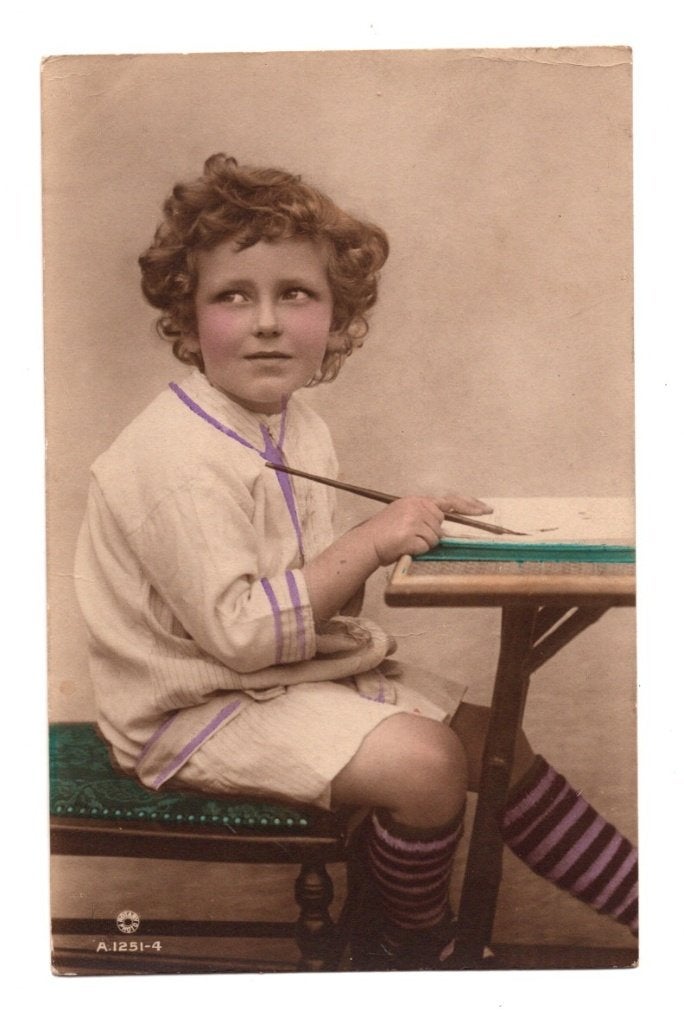 Oude Ansichtkaart Meisje aan Schoolbank Gelopen 1908, Verzamelen, Ophalen of Verzenden, Voor 1920, Gelopen, Kinderen