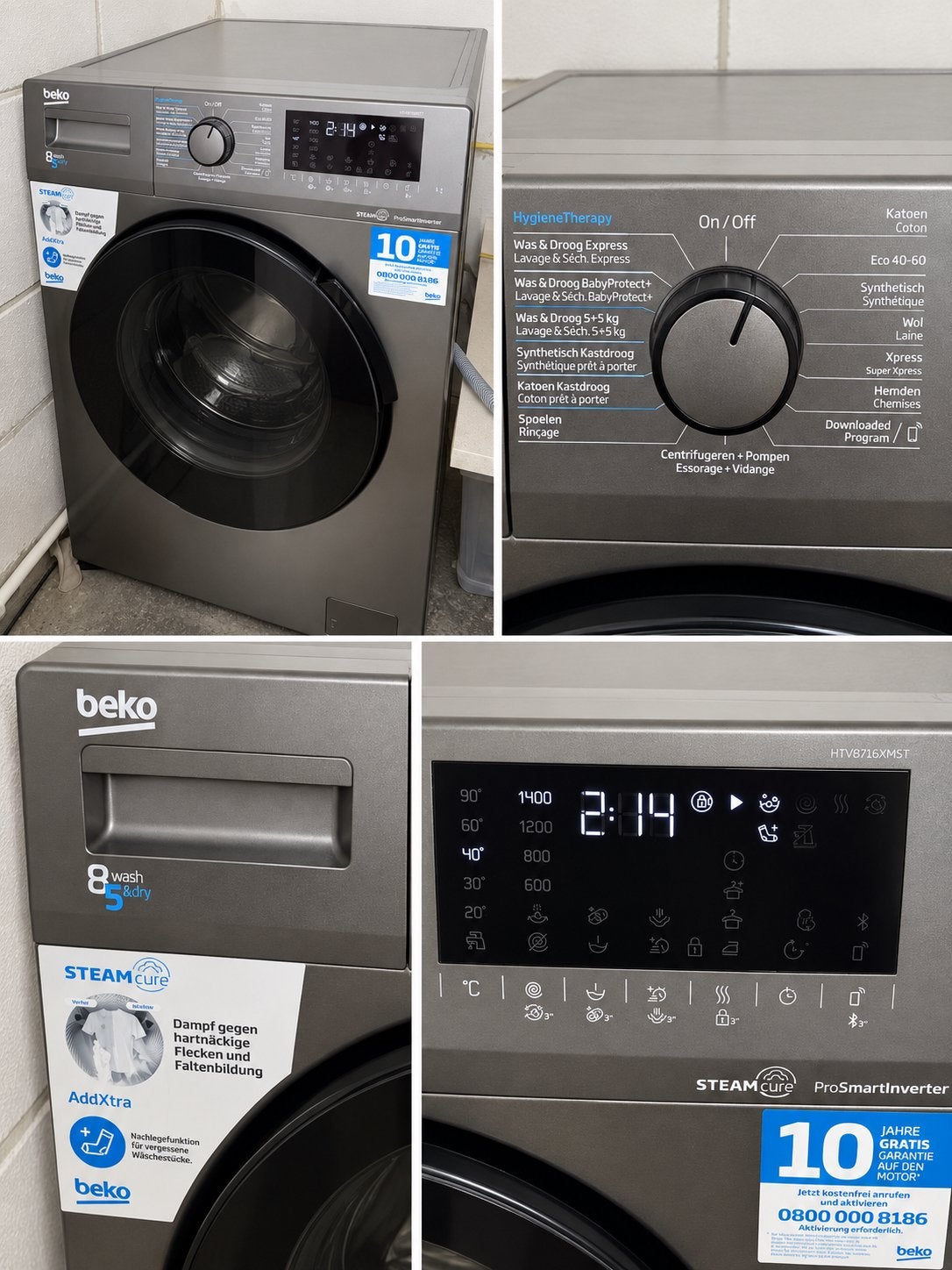 Beko Wasmachine en Droog Combi, Witgoed en Apparatuur, 8 tot 10 kg, Ophalen, Zo goed als nieuw, 85 tot 90 cm