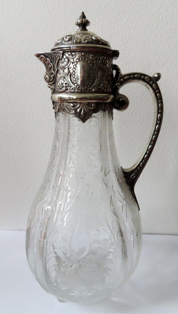 Antieke kristallen karaf met zilveren montuur en handvat, Antiek en Kunst, Ophalen of Verzenden
