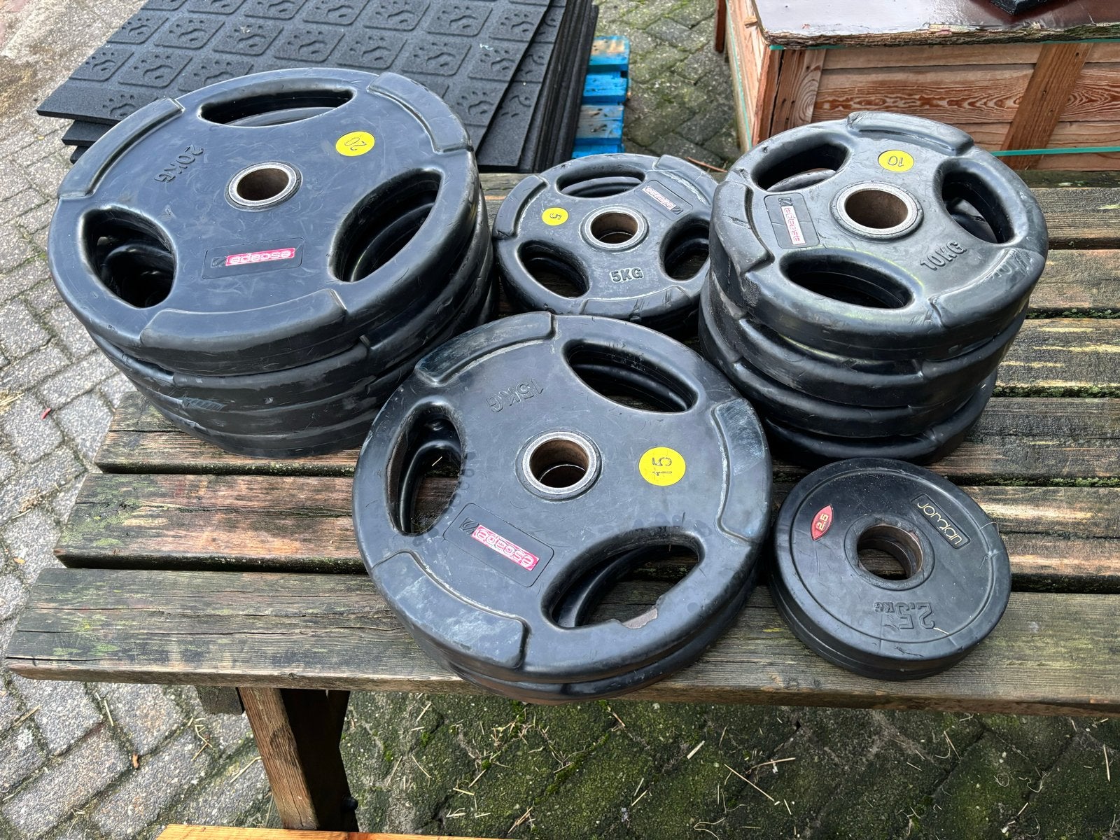 Escape Halterschijvenset - 165 kg rubber gecoat, Halterschijven, Gebruikt, Escape, Escape
