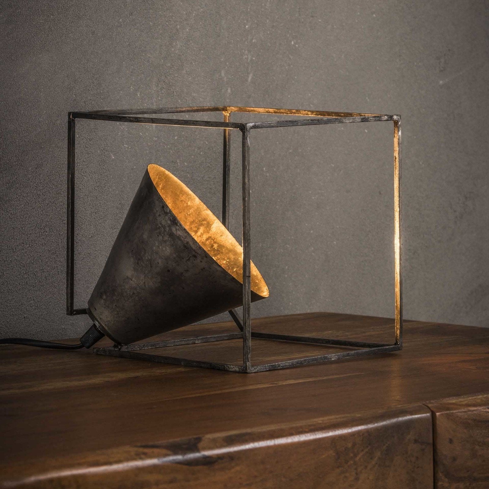 Kubus Tafellamp 1L - Oud Zilver Staal - Industrieel Design, Ophalen, 20 cm, E27 (groot), Zo goed als nieuw