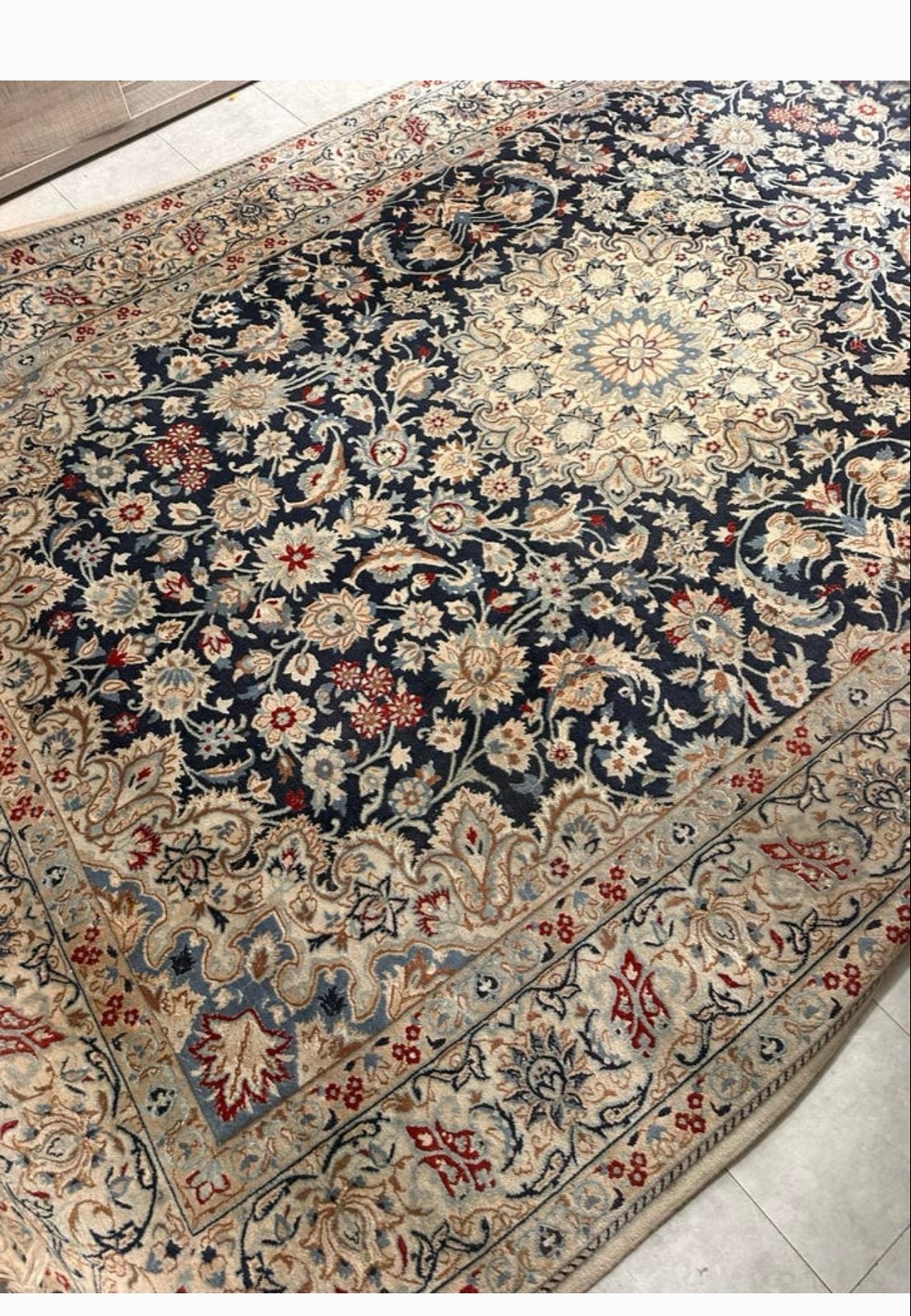 Prachtig handgemaakt Perzisch tapijt Naein (325x220cm), Gebruikt, Blauw, Ophalen of Verzenden, 200 cm of meer