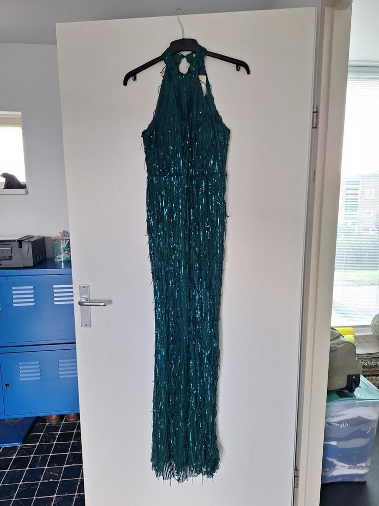 Prachtige Groene Galajurk met Franjes - Maat M, Kleding | Dames, Maat 38/40 (M), Nieuw, Ophalen of Verzenden, Onbekend
