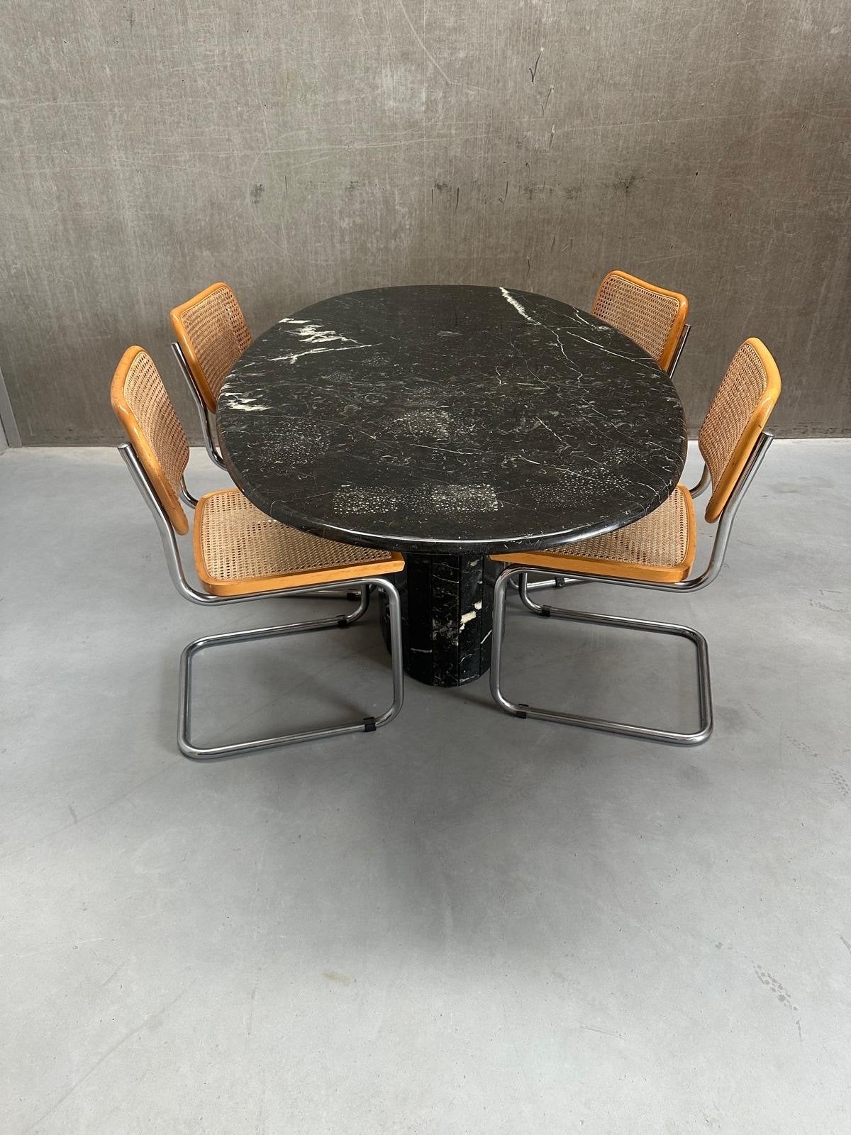 Vintage Nero Marquina Ovale Marmeren Eettafel, Ophalen