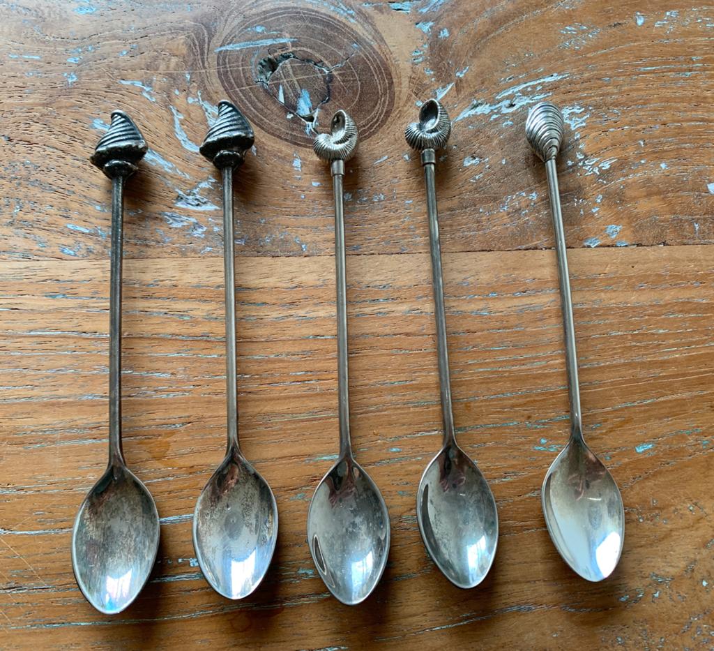 Vintage Shell verzilverde schelpen lepeltjes uit de jaren 90, Ophalen of Verzenden