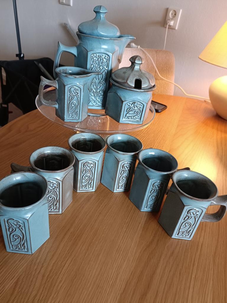 Vintage Tyn Llan Celtic bird servies - Blauw met reliëf, Ophalen of Verzenden, Aardewerk, Overige stijlen
