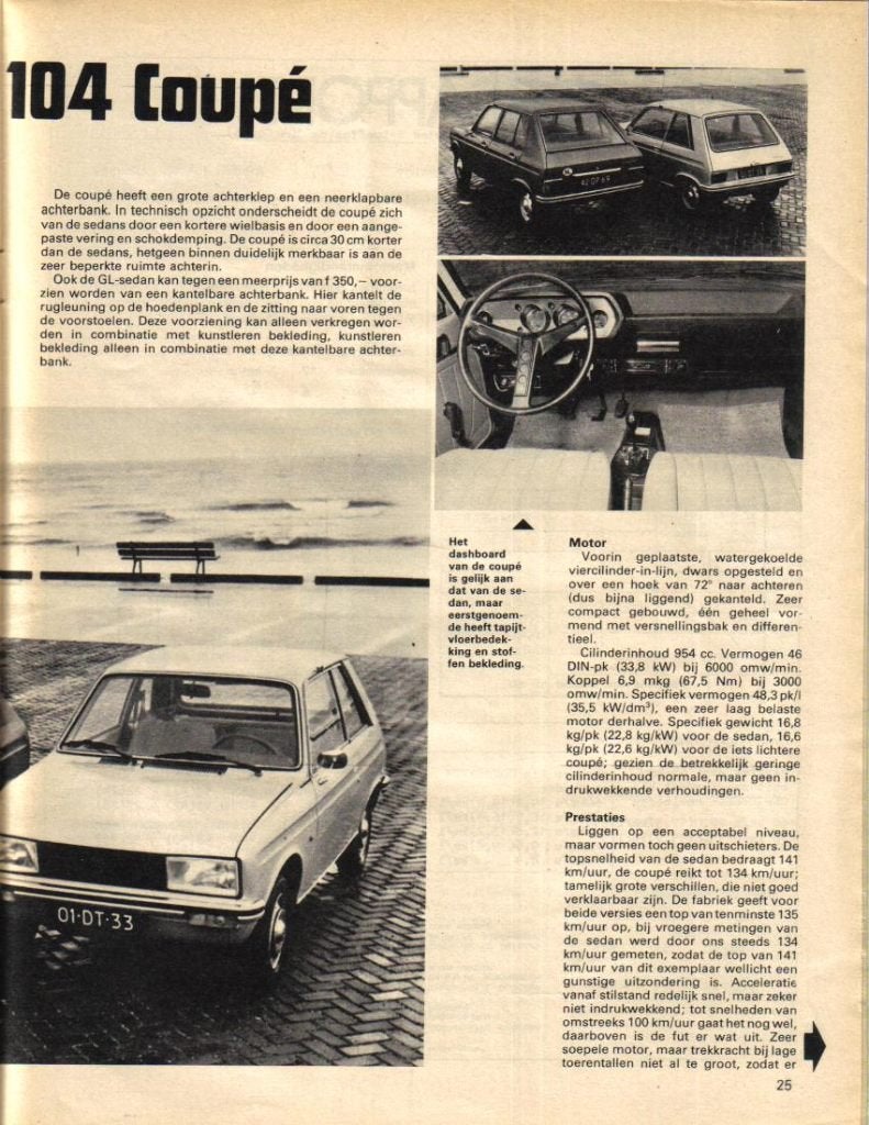 Autokampioen dubbeltest Peugeot 104 GL en 104 Coupe 1975, Ophalen of Verzenden, Gelezen, Peugeot