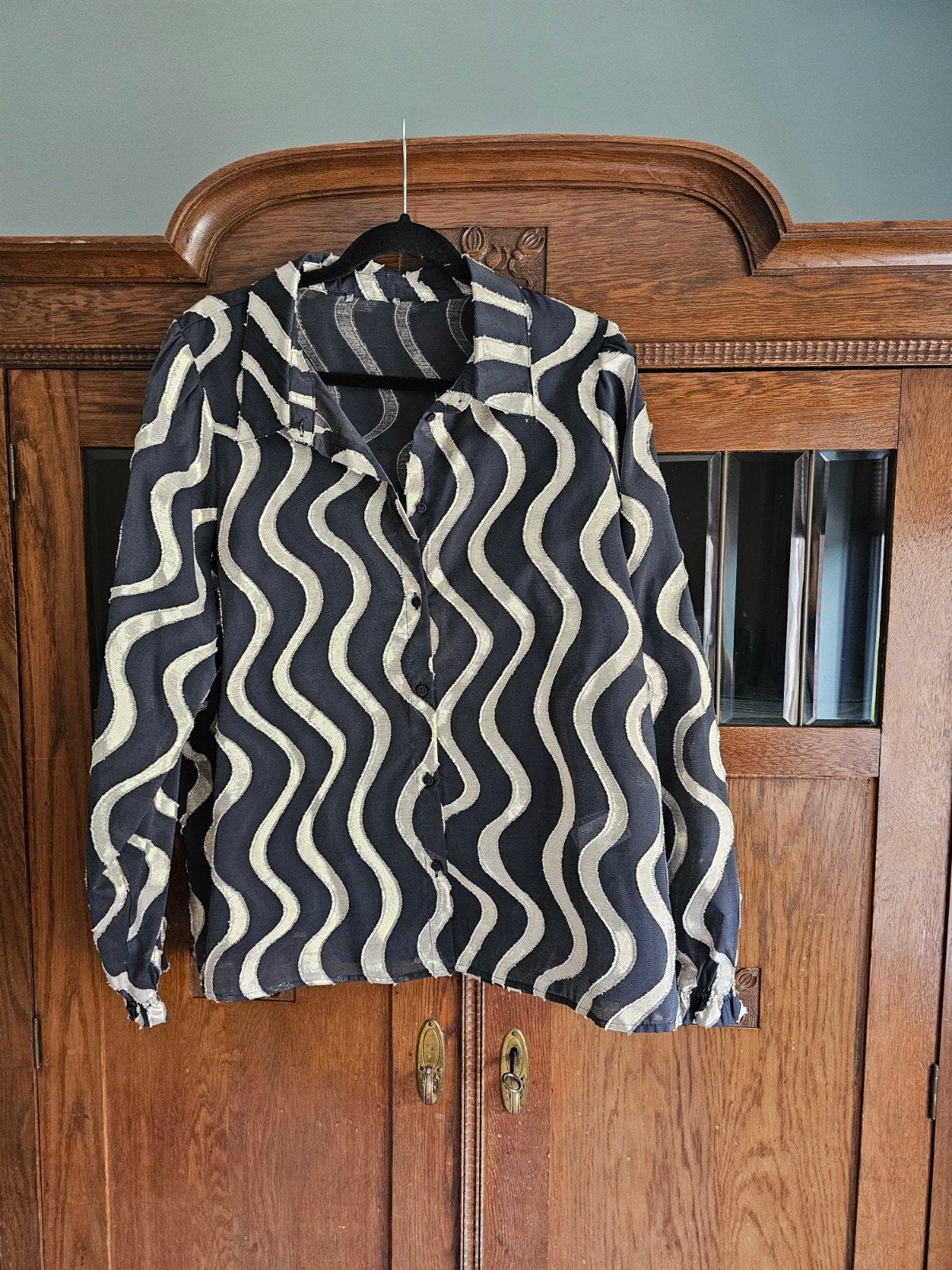 Geisha Blouse met Golvend Patroon - Maat 44, Geisha, Zwart, Maat 42/44 (L), Ophalen of Verzenden