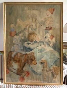 GROOT) Slapend kind omringd door speelgoed 1938 - C. de Moor, Ophalen