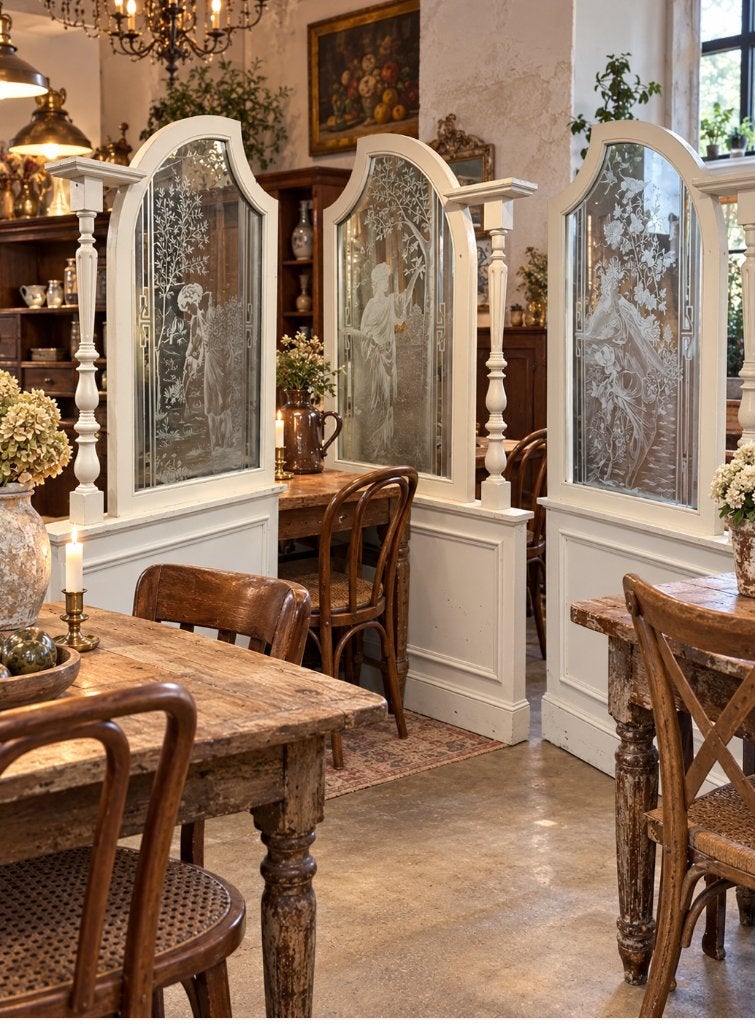 antieke afscheiding oude geëtst glas wand scheidingswand, Doe-het-zelf en Verbouw, Deuren en Horren, Gebruikt, Binnendeur, Ophalen of Verzenden