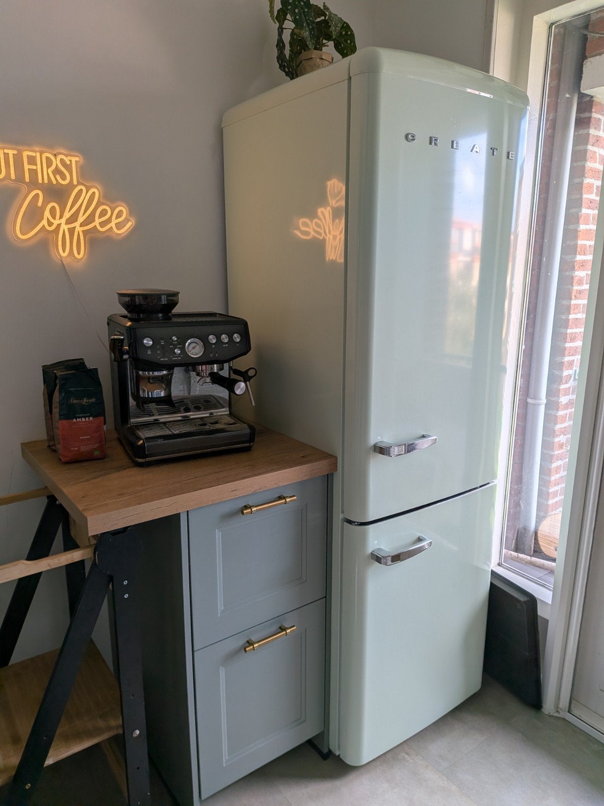 CREATE Retro-stijl combikoelkast groen - Fridge Stylance 330, Ophalen, 200 liter of meer, 60 cm of meer, 160 cm of meer
