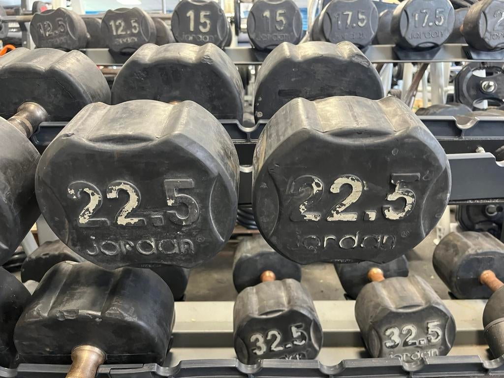 2 x 22,5 kg rubberen dumbbells dumbbell set gewichten, Ophalen, Dumbbell, Gebruikt, Dumbbells