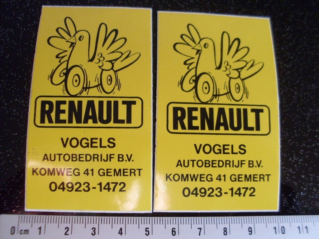 2x sticker renault vogels autobedrijf gemert logo, Verzenden, Zo goed als nieuw, Bedrijf of Vereniging
