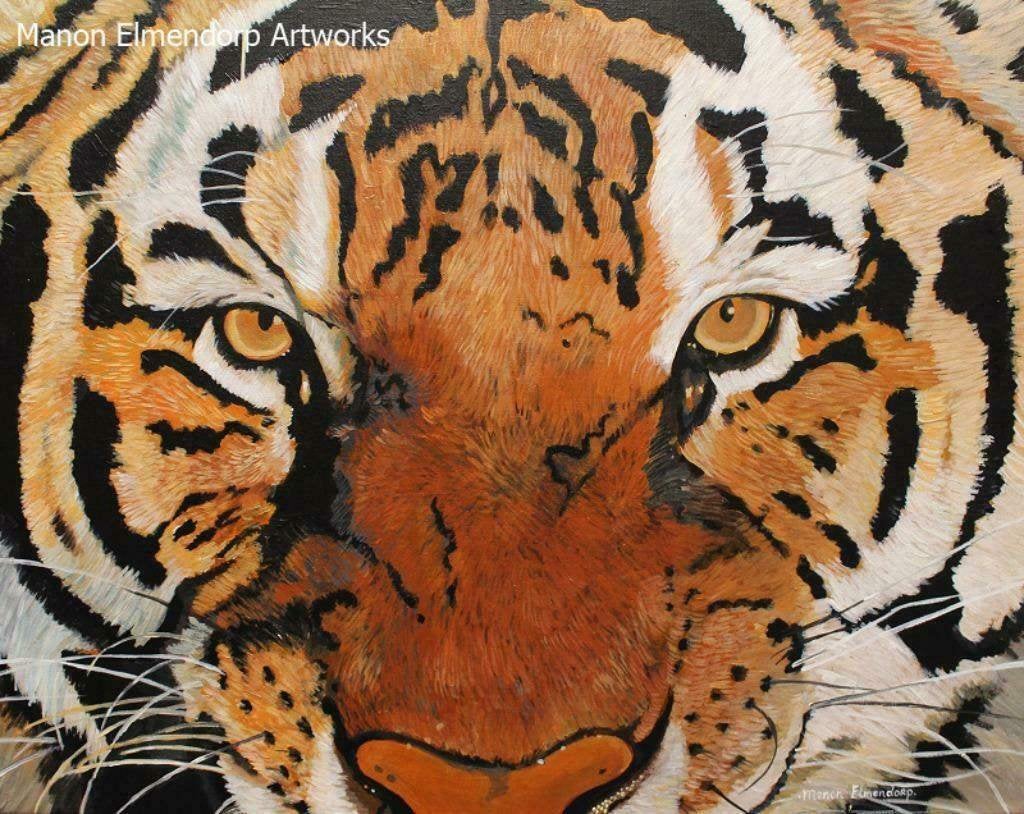 Handgeschilderd Schilderij Tijger Nieuw 40x50cm Kunst, Antiek en Kunst, Acrylverf, Gelakt/vernis, Ophalen of Verzenden, Dieren