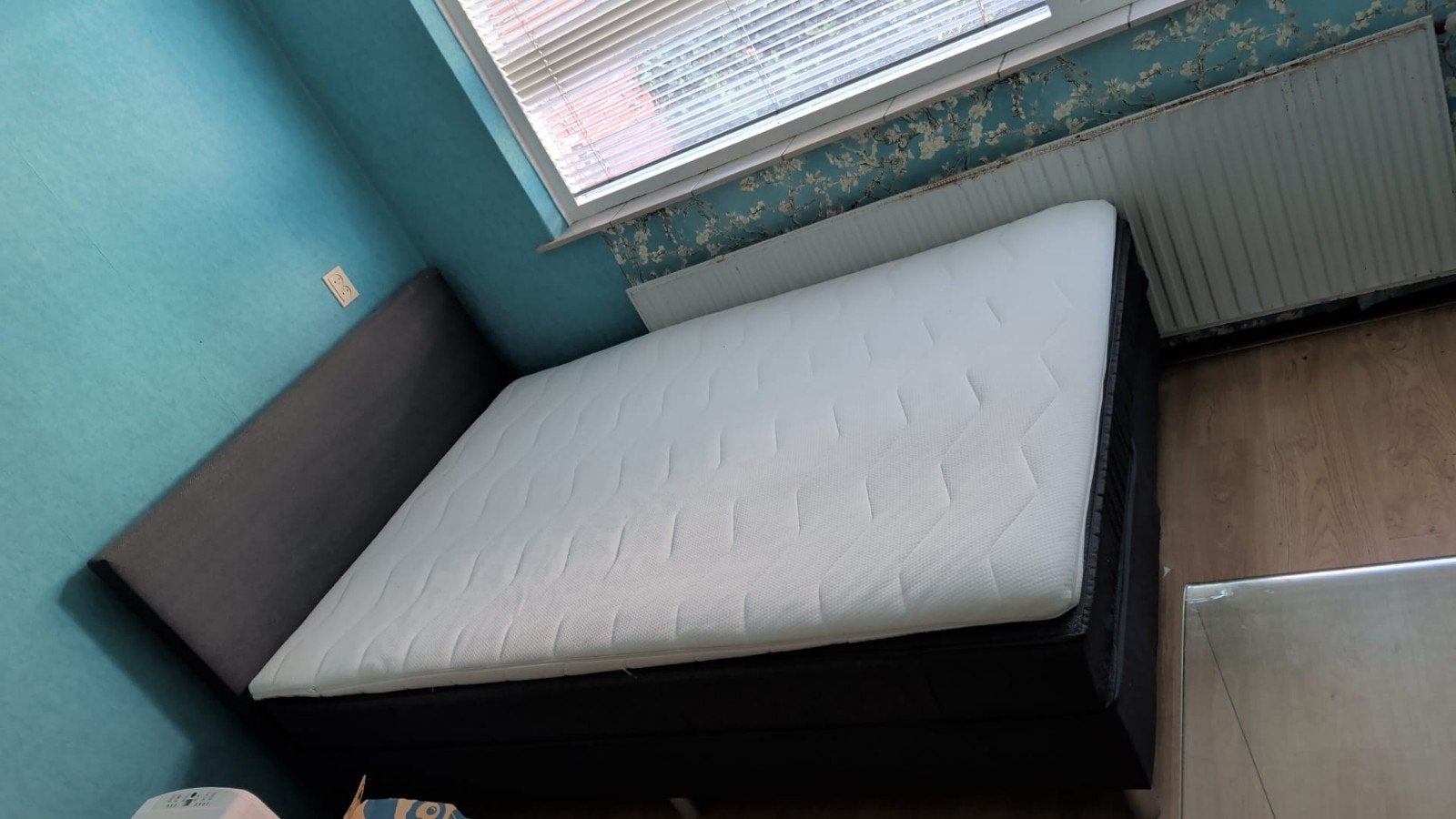 boxspring antraciet grijs 140 bed twijfelaar tweepersoons, Ophalen, Gebruikt, 140 cm, 200 cm
