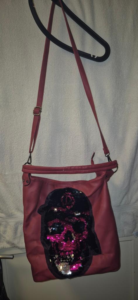 Pailletten doodskop tas., Ophalen, Zo goed als nieuw, Rood