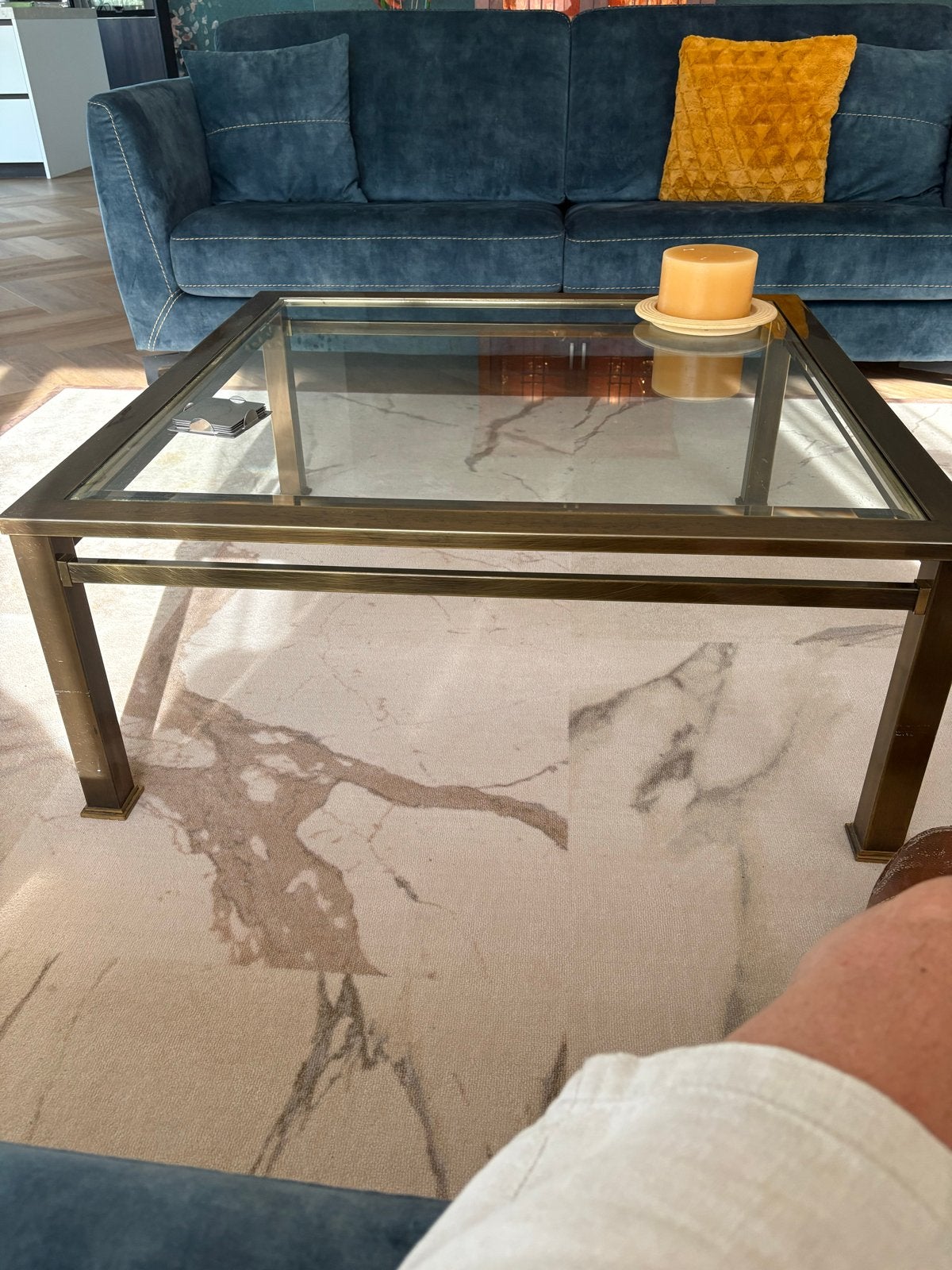 Bronzen bijzettafel 100x100x40 cm, Huis en Inrichting, Tafels | Bijzettafels, Ophalen, Minder dan 45 cm, Gebruikt, Metaal of Aluminium