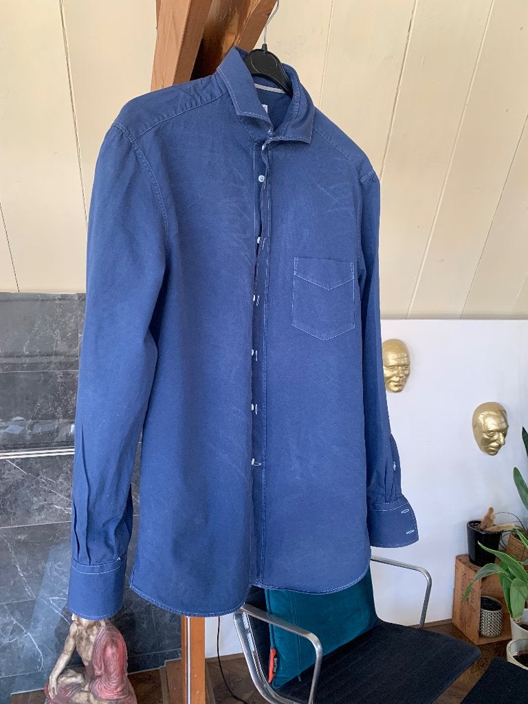 Overhemd Brunello Cucinelli donker blauw, maat M zgan, Blauw, Zo goed als nieuw, Brunello Cucinelli, Halswijdte 39/40 (M)