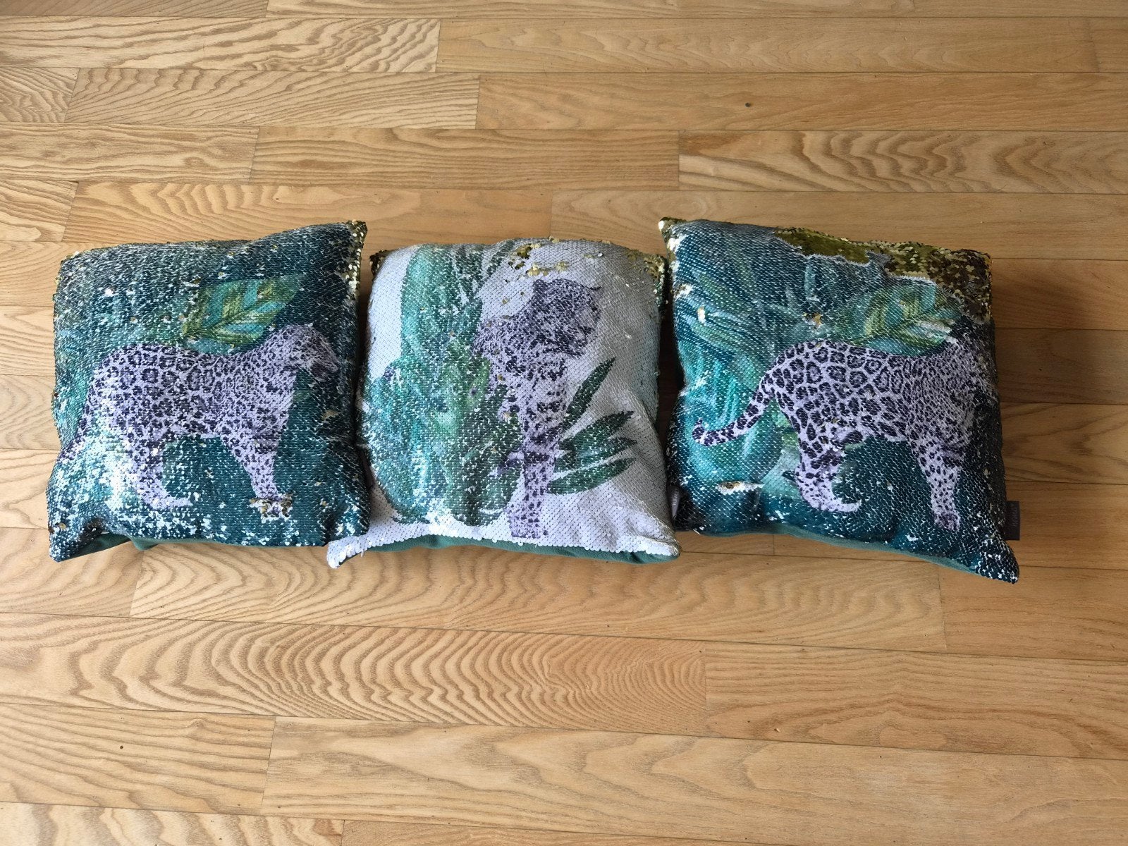 Set van 3 Boltz Home sierkussens met pailletten/luipaardpr, Overige merken, Met print, Vierkant, Ophalen of Verzenden