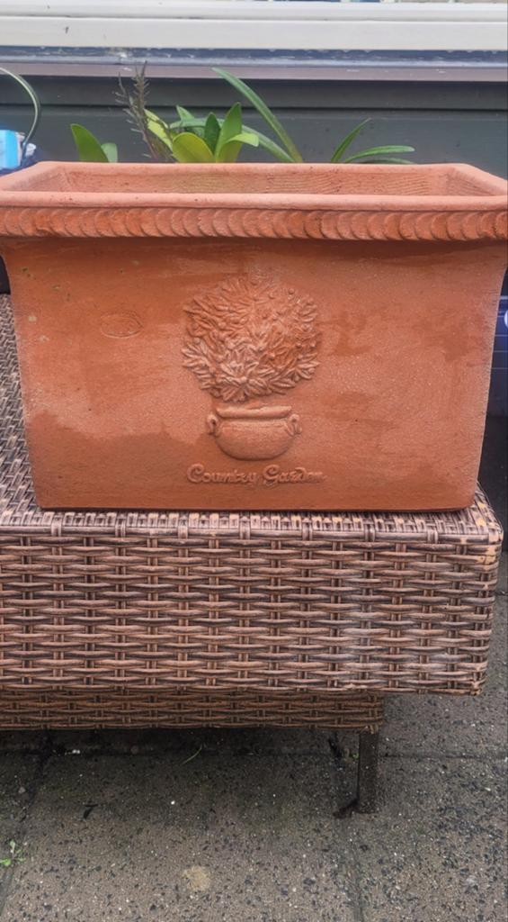 Terracotta handmade Bloempot 'Country Garden'  40cm, Tuin en Terras, Bloempotten, Gebruikt, 40 cm of meer, Vierkant, Ophalen of Verzenden