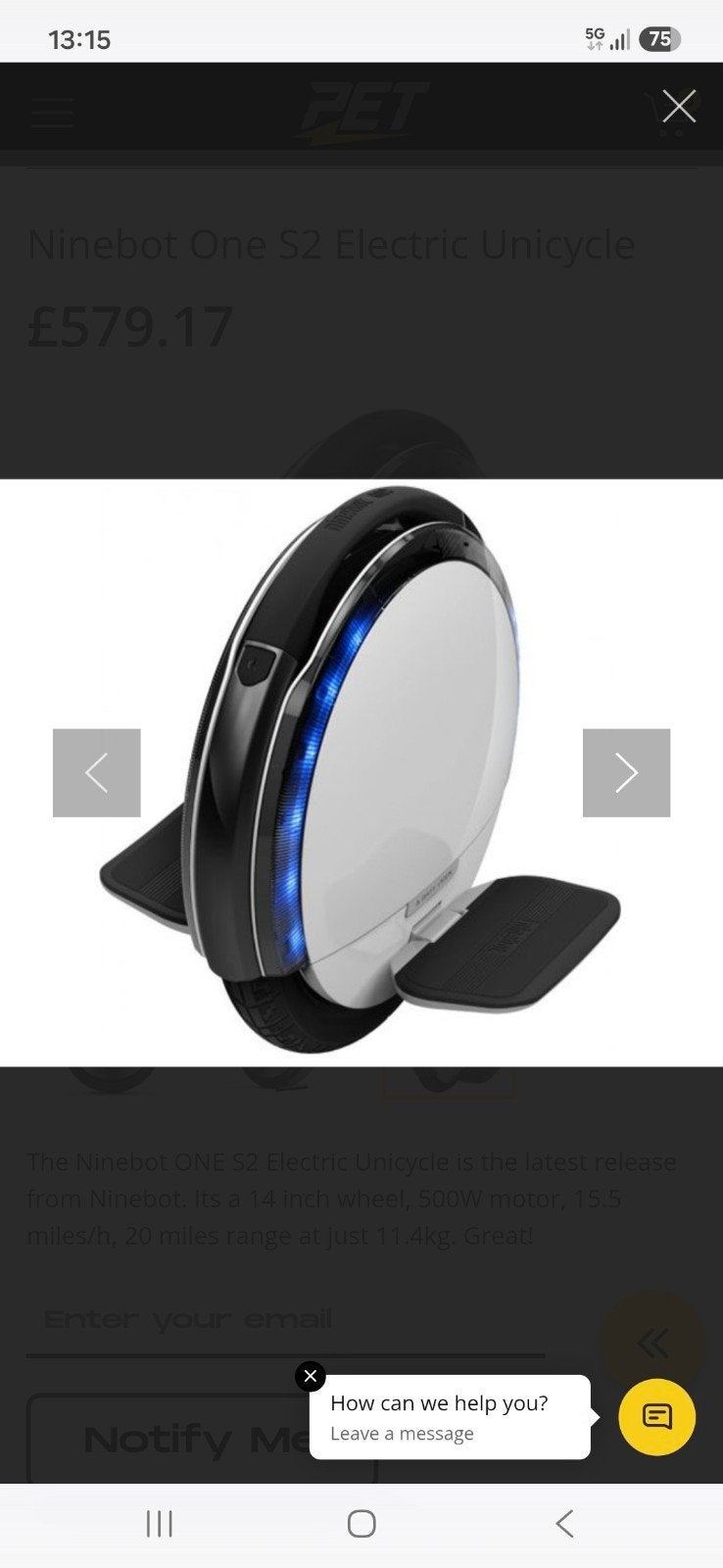 Segway Ninebot One S2 Unicycle, Fietsen en Brommers, Ophalen of Verzenden, Elektrische step (E-scooter)