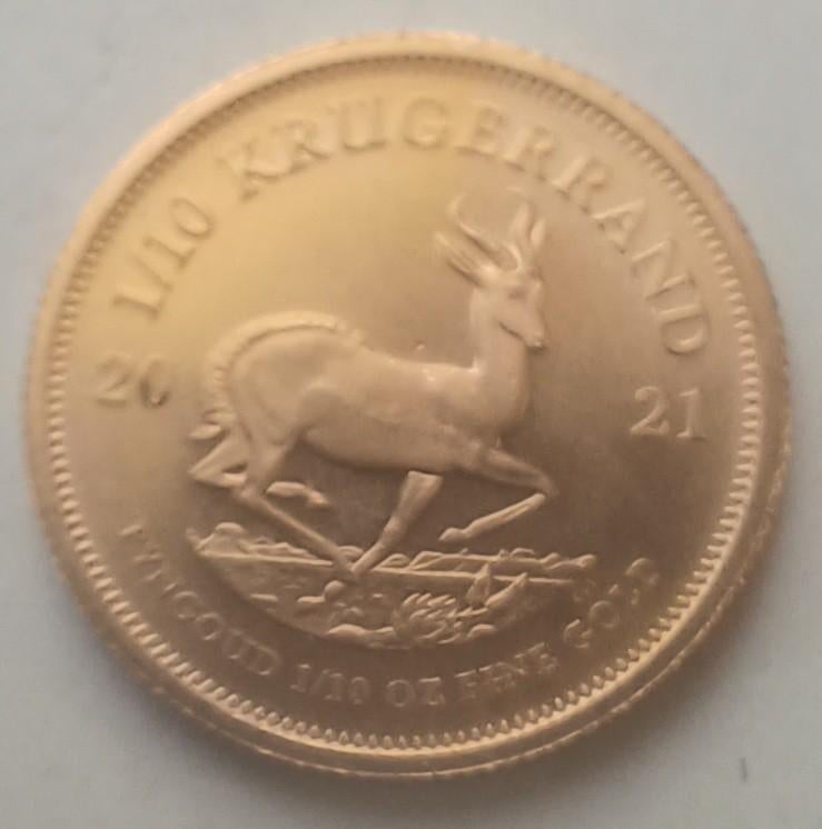 1/10 ounce gouden Krugerrand, Postzegels en Munten, Munten | Afrika, Losse munt, Zuid-Afrika, Goud, Ophalen of Verzenden