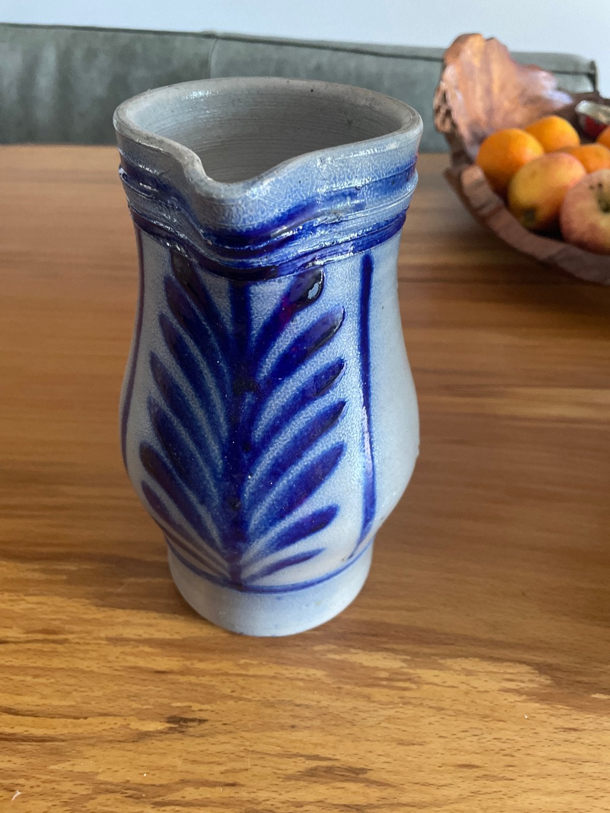 Vintage 1L Keramische Kruik met Blauw Bladmotief, Ophalen
