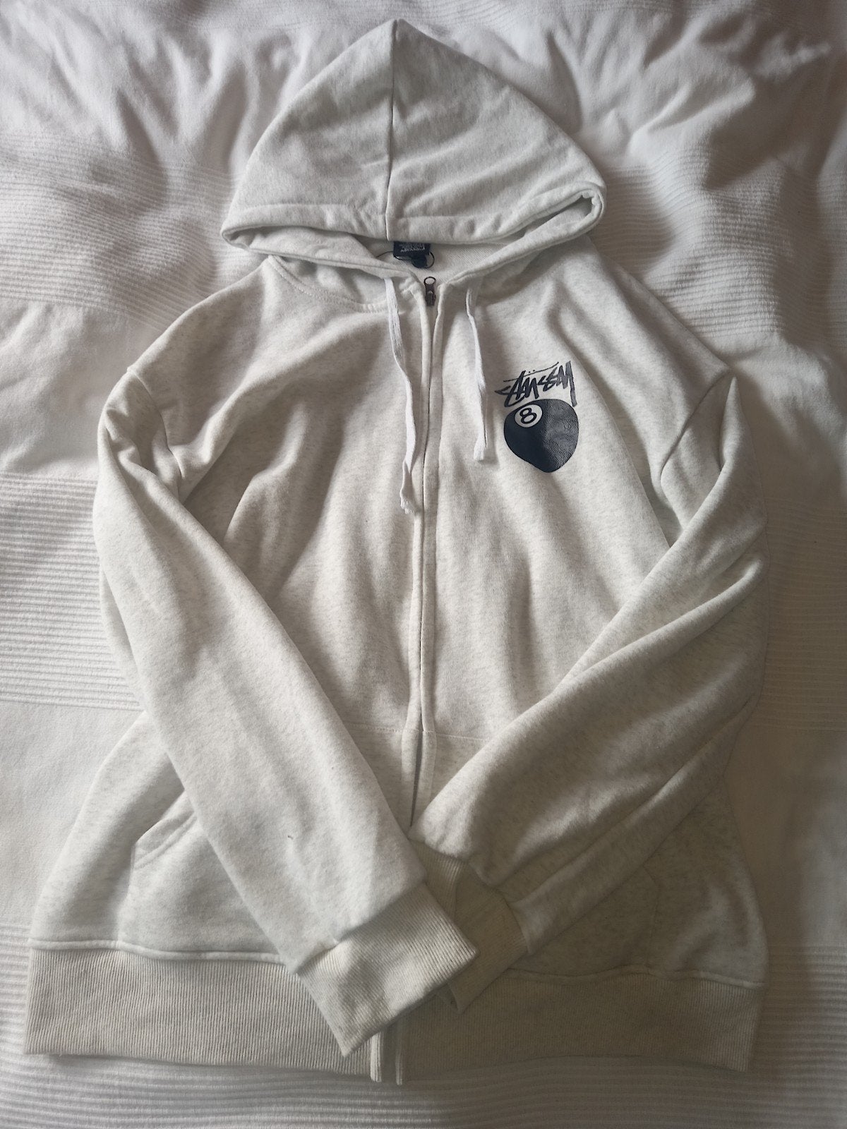 Stussy grijze 8-ball zip-up hoodie maat M, Ophalen of Verzenden, Zo goed als nieuw, Grijs