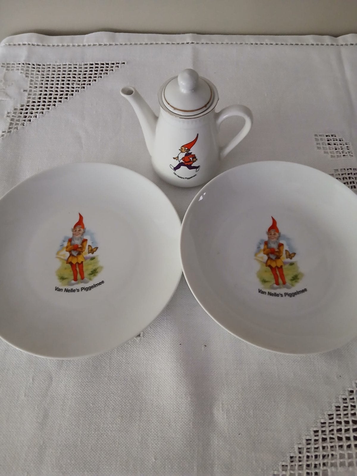 Van Nelle's Piggelmee servies: platbord, diepbord & theepot, Ophalen of Verzenden