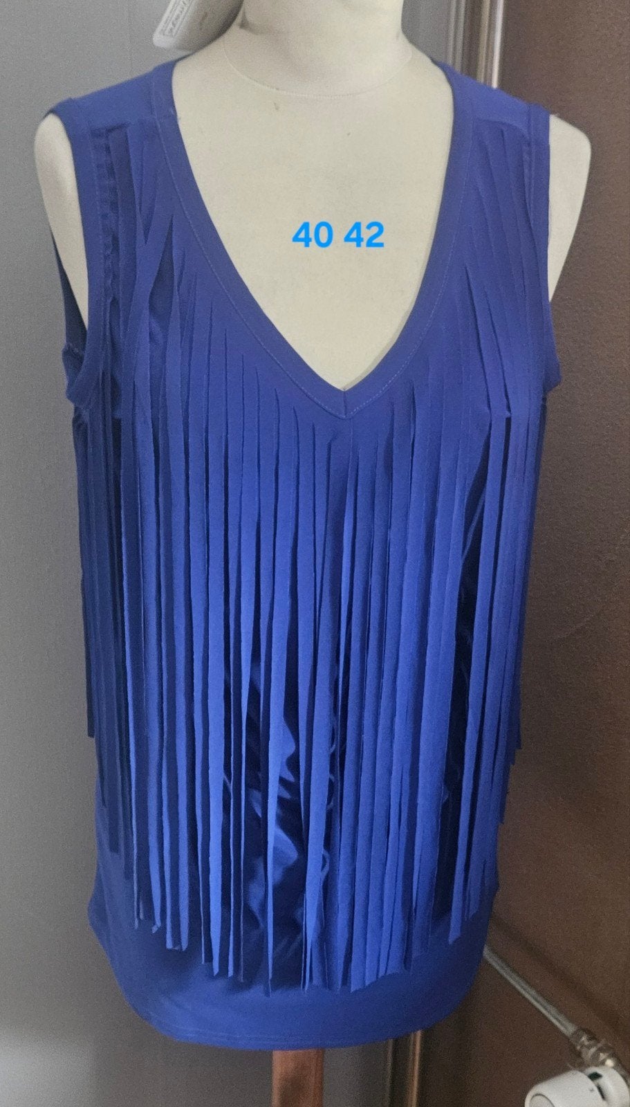 Blauwe franje top - Maat 40/42, Blauw, Maat 42/44 (L), Ophalen of Verzenden, Zonder mouw